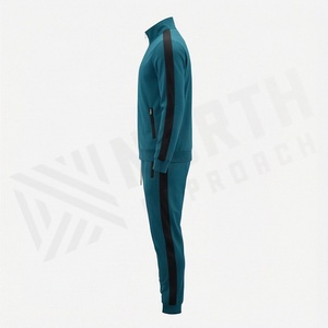 Men's Teal <b>Tracksuit</b> Full Zip Stand Collar Sporty Design Side Pockets Polyester Cotton Blend Autumn Wear Regular Fit - Product Image 3