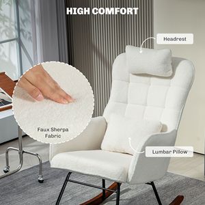 Sedia a dondolo in bianco crema con schienale alto e poggiatesta sedia da allattamento per soggiorno camera da letto con cuscino in legno - Product Image 5
