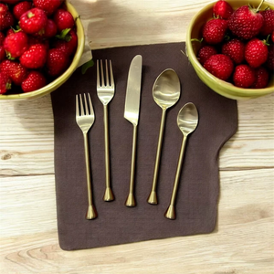 Minimalist Gold Plated Cutlery Set <b>Mirror</b> Finish Long Handle Wedding Dinnerware Durable Metal Spoons Forks Knife - Product Image 5