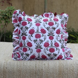 Handmade Bohemian Cotton Pillow Covers Luxury <b>Indian</b> Block Print Frill Cushion Cover Floral <b>Throw</b> Raffle Home Hospital - Product Image 1
