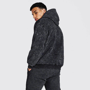 Conjunto de Sudadera con Capucha y Pantalones de Chándal Personalizados de Algodón 100% de 420g, con Estampado Serigrafiado, Efecto Desgastado Ácido y Cremallera Metálica - Product Image 4