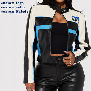 Blouson de moto court en cuir véritable pour femme, style course de haute qualité avec broderie de patch personnalisée - Product Image 5
