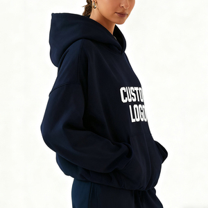 Sweat-shirt à capuche surdimensionné avec logo personnalisé, bleu marine, unisexe, coupe classique, avec poche, 100% coton, doublure en polaire, vêtements d'hiver - Product Image 3
