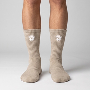 Chaussettes mi-hautes beiges avec logo blanc sur le corps, respirantes, tricotées, pour usage décontracté, adultes, été - Product Image 3