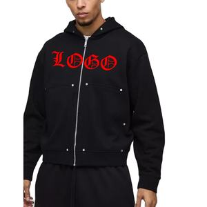 เสื้อฮู้ดดี้โอเวอร์ไซส์สำหรับผู้ชาย ผ้าฝ้าย 100% หนานุ่ม หรูหรา ซิปแบบเรียบง่าย สไตล์สตรีทแวร์ รับสกรีนลายตามสั่ง ทรงหลวม ไหล่ตก ติดกระดุม - Product Image 1