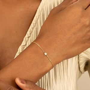 Pulsera Pequeña con Estrella de Diamantes, Oro Sólido de 14K, Blanco, Amarillo, Rosa, Joyería Celestial Minimalista y Delicada, Apilable, Regalo para Mujer - Product Image 5
