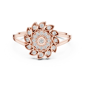 Bague Halo Florale Vintage Or Rose avec Diamants de Laboratoire, Bague Élégante à Motif Floral pour Femme, Cadeau d'Anniversaire - Product Image 3