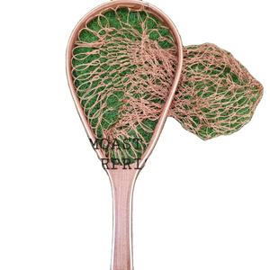 Épuisette de pêche à la mouche d'extérieur avec cadre en bois et filet en caoutchouc, outil de capture de truites à lancer à la main - Product Image 1