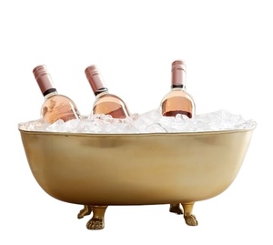 Bac à glace en cuivre de luxe avec pieds décoratifs |   Grand refroidisseur à vin et boissons |   Décoration de table pour bar d'hôtel - Product Image 1