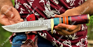 Couteau de chasse et de camping professionnel à lame fixe en acier Damas forgé à la main, pointe tombante, laiton coloré, vente chaude, ODM OBM - Product Image 2