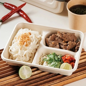 Compostable Square 3 Section Food Container Clear Lid Plate Dish Party Use School <b>Lunch</b> <b>Box</b> Takeaway Meals Trays Food Delivery - Product Image 5