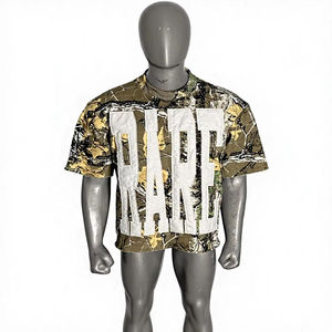 Camiseta Personalizada con Estampado de Jungla, Corte Cuadrado, Bordado Desgastado, Hombros Caídos, Bajo sin Rematar, Alta Calidad - Product Image 1