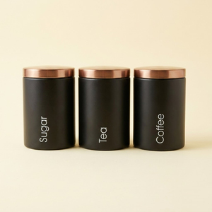 3-Piece Matte Black Stainless Steel Tea Coffee Sugar Canister Set With Airtight Copper Lids Rust-Proof <b>Kitchen</b> <b>Storage</b> <b>Container</b> - Product Image 1