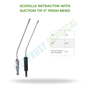 Rétracteur Scoville avec embout d'aspiration 5 pouces, modèle 8FR 5mm 8mm, pour neurochirurgie - Product Image 2