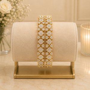 STUNNING SPARKLES Trendy Designer Premium Quality Gold Plated Brass Zircon Two Bangles Wedding Party Wear Women - Product Image 1