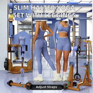 Ensemble de yoga cinq pièces pour femme, couleurs personnalisables, soutien-gorge de sport extensible, haut court à manches longues et short, logo frontal, tenue de fitness coupe ajustée - Product Image 2