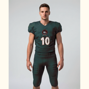 Ensemble d'uniformes de football américain pour hommes, vert foncé, col en V, manches courtes, style ajusté, évacuation de l'humidité, impression sublimée, numéro 10 - Product Image 3