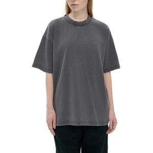 Acid wash oversized <b>t</b> shirt vintage faded cotton heavyweight blank distressed O Neck Loose Fit Women's Wear's - Product Image 1