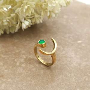 Celestial Green Onyx Crescent Moon <b>Ring</b> 14K Gold Plated Sterling <b>Silver</b> Brass Adjustable Unisex Bezel <b>Set</b> Boho Hippie Daily Wear - Product Image 5
