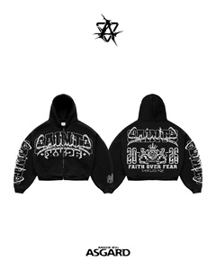 Conjunto Deportivo Unisex Negro con Capucha y Cremallera, Sudadera de Algodón de Manga Larga y Pantalones con Estampado de Letras, Corte Holgado, Ropa de Otoño - Product Image 2