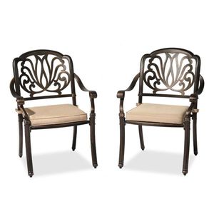Set 2 Cast Aluminum Patio Dining Chairs Cushions Stackable Outdoor Bistro Chairs for Balcony Backyard Garden Deck Home Furniture - Product Image 1