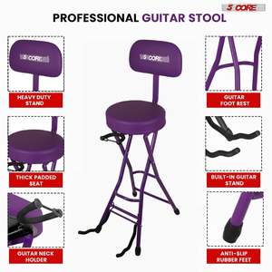 Taburete para Guitarra 5Core, Silla Acolchada de 3.15 Pulgadas con Respaldo, Asiento Musical Plegable con Reposapiés Integrado, Soporte para Guitarra - Product Image 6