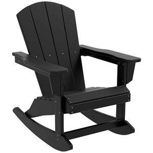 Sedia a dondolo Adirondack nera da esterno in HDPE effetto legno per giardino, patio, sala da pranzo, pieghevole, per veranda - Product Image 1