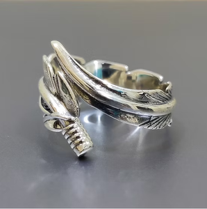 Oxidized Silver 925 <b>Ring</b> Detailed Feather Band Bypass Wrap <b>Ring</b> <b>Men</b> Women Jewelry Manufacturer Bulk - Product Image 3