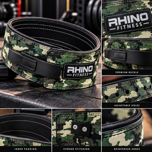 Ceinture de musculation professionnelle en néoprène camouflage vert sarcelle Rhino Fitness avec support lombaire réglable à levier - Product Image 6