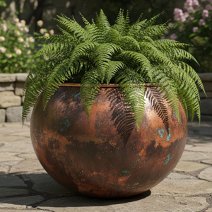 Rustic Metal Floor <b>Vase</b> Round Handmade Copper Finish For Floral Display peened surface spherical planter dimpled copper globe - Product Image 1