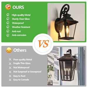 2 Pack <b>Black</b> Waterproof Outdoor Wall <b>Lanterns</b> Vintage Exterior Light Fixture Clear Glass Panels for Porch Outdoor Wall Lamps - Product Image 5