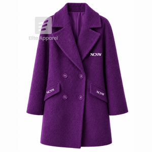 Manteau long en laine personnalisé du Conseil NCNW, logo brodé sur le devant, couleur bleu et blanc, manches longues, pour femme - Product Image 1
