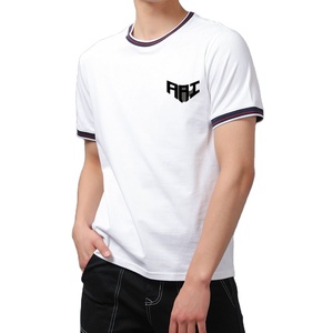 เสื้อยืดคอกลมชาย แขนสั้น ผ้าฝ้ายสีขาวล้วน แต่งขอบคอแบบริบ  สไตล์ลำลอง สตรีทแวร์  รับผลิตจากโรงงานโดยตรง (OEM) - Product Image 1