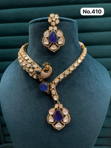 R.K. EXPORT Gold Plated <b>Brass</b> Ethnic Pendant <b>Necklace</b> & Matching Earrings Set Zircon Stones for Women's Wedding Party Occasions - Product Image 3