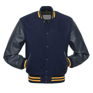 Fabricant de vestes universitaires bleu marine et or sur mesure – Veste Letterman en laine avec manches en cuir, vente en gros - Product Image 1