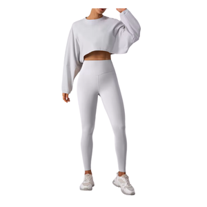 Conjunto Deportivo de 2 Piezas para Mujer, Top Corto Holgado de Manga Larga y Leggings de Talla Grande para Gimnasio - Product Image 5