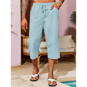 2025 <b>Men's</b> Casual Elastic Waist Cotton <b>3</b>/<b>4</b> <b>Shorts</b> Summer Beach Yoga Tapered Trousers Zipper Harem Capri Pants <b>for</b> Business - Product Image 4
