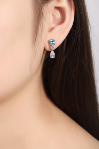 Pendientes de oro blanco con aguamarina y diamantes cultivados en laboratorio con corte pera, joyería clásica para bodas - Product Image 5