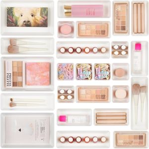 Juego de 25 Organizadores de Cajones de Plástico Versátiles de 4 Tamaños para Baño, Tocador y Almacenamiento de Maquillaje, Organiza como un Profesional - Product Image 1