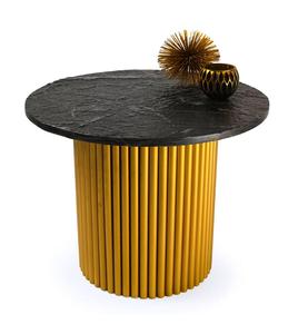 Modern <b>Round</b> Stone Top <b>Side</b> <b>Table</b> With <b>Gold</b> Metal Base Indoor Living Room Decor Accent Piece - Product Image 2