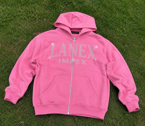 Sweat-shirt unisexe surdimensionné en coton 100% avec fermeture éclair et strass roses personnalisés, imprimé graphique en cristal, style streetwear, OEM - Product Image 6