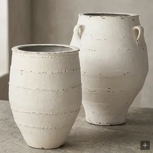 Pots à plantes en ciment blanc rustique, style terre cuite turque, pots à olives, finition stuc appliquée à la main, récipients décoratifs vintage - Product Image 4