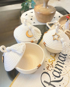 Durable Handmade Wicker Gift <b>Hamper</b> <b>for</b> Festive Decorations and Treats Stylish Ramadan Eid Gergean Cotton Basket - Product Image 3