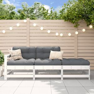 Ensemble de salon de jardin moyen en pin massif blanc avec tissu Oxford pour les loisirs en extérieur - Product Image 1