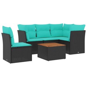 6 Piece Black Poly Rattan Patio Sofa Set with <b>Cushions</b> Convenient <b>Storage</b> Option - Product Image 2