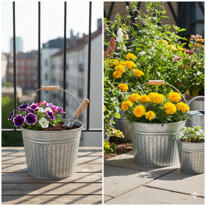 Maceta de Hierro Galvanizado Natural con Diseño Acanalado para Decoración de Jardín, Interior y Exterior - Product Image 3