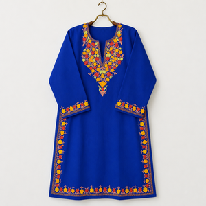 Royal Blue Kashmiri Pheran <b>Kurti</b> with Multicolour Aari Embroidery Buy Direct From Designer - Product Image 3