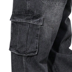 Pantalones Cargo de Mezclilla Gris Carbón para Hombre, Corte Recto Holgado, Multibolsillos, Lavado Enzimático, Transpirables, Estilo Casual, para Verano - Product Image 5