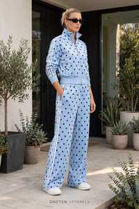 Conjunto Deportivo de 2 Piezas para Mujer, Azul Claro, Estampado de Lunares, Estilo Y2K, Chaqueta con Cierre y Cuello Alto, Pantalones Anchos de Poliéster/Algodón Ligero - Product Image 5
