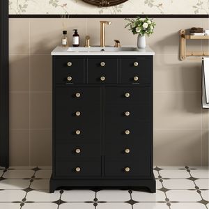 Mobile Bagno Moderno da 24 Pollici con Cassetto e Ante a Chiusura Ammortizzata, Armadietto Verniciato con Lavabo in Ceramica Integrato - Product Image 3